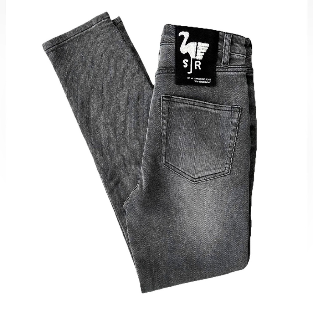 Sandrine RoseXFree People Faded Black Wash Embroidered Patch Skinny Jeans Sz 27